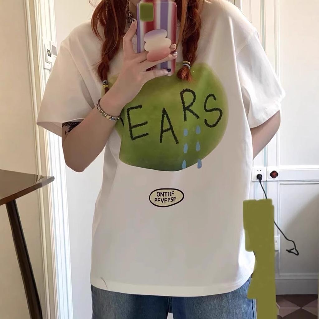 2025 Summer Casual Loose Women's T Shirt American Vintage Funny Print High Street White Short Sleeved T-shirts for Women Harajuku Tshirt Y2k Tops