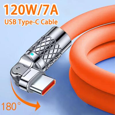 120W 7A Rychlé nabíjení USB Type C Kabel Otočný úhlový kabel pro Hry Pro Xiaomi Samsung Nabíječka telefonu Tekutý silikonový USB-C Kabel