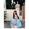 Travel wear beach dress seaside vacation neck sling dress backless strap big swing dress
