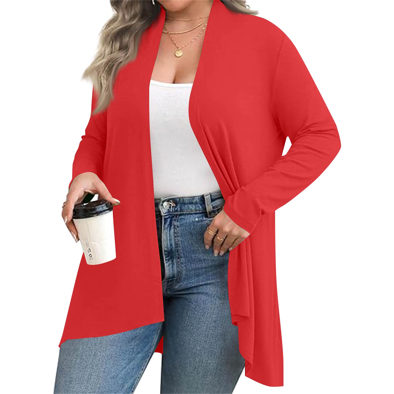 

Женский осенне-зимний модный повседневный однотонный кардиган средней длины с длинным рукавом XL красный