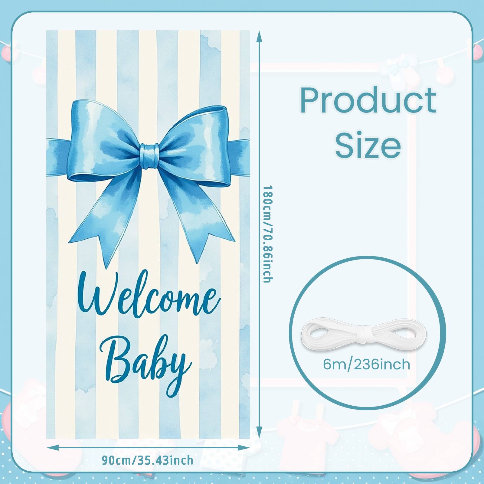 

Party Banner Blue & White Striped Gender Reveal Banner Shower Display Warm Celebration Background