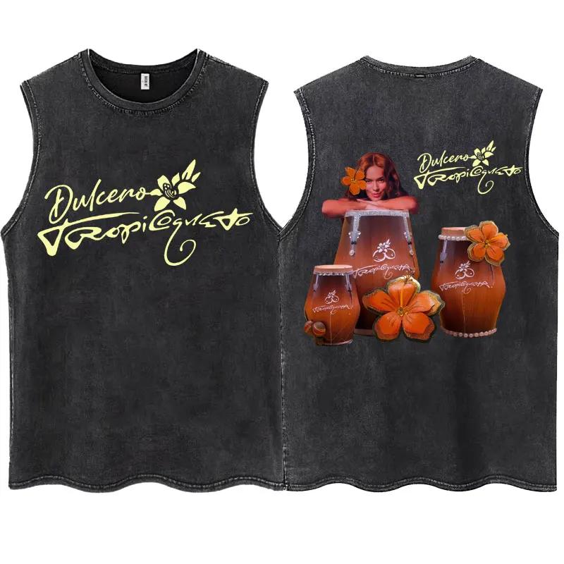 

Singer KAROL G Album Tropicoqueta Washed Tank Tops Men Women Fashion Sleeveless T Shirt Oversized Cotton T-Shirt S