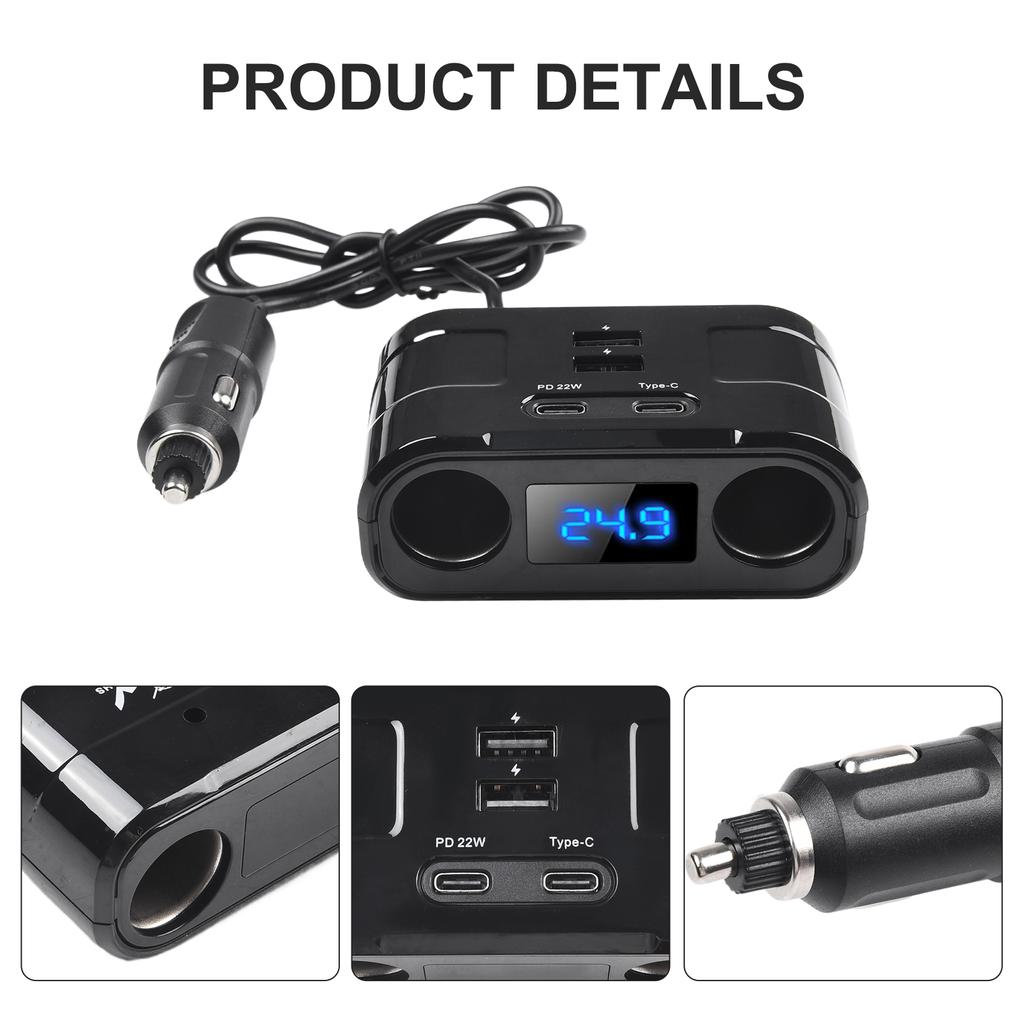 Super Fast Charging Power Splitter Overcurrent Protection USB Car Charger V V Power Splitter W PD Quick Charge