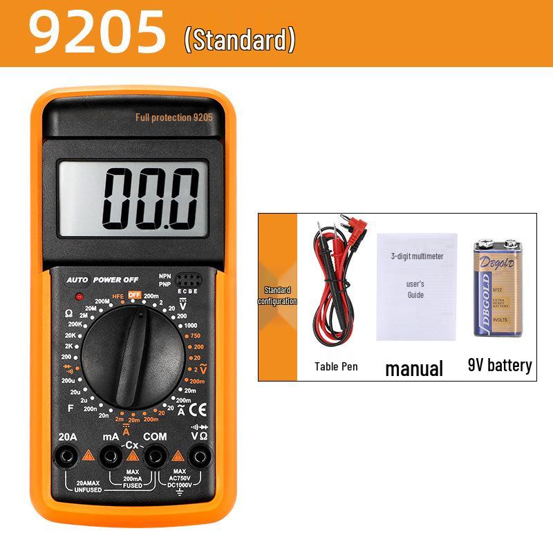 9205 Auto Digital Multimeter: Multifunctional, Intelligent, Anti-Burn, with Auto Shutdown for Household Electrical Repairs.