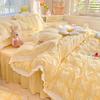 Cute Princess Style Seersucker Bedding Set For Women Cotton Solid Color Ruffle Bed Skirt Sheet Sets King Queen Comforter Cover