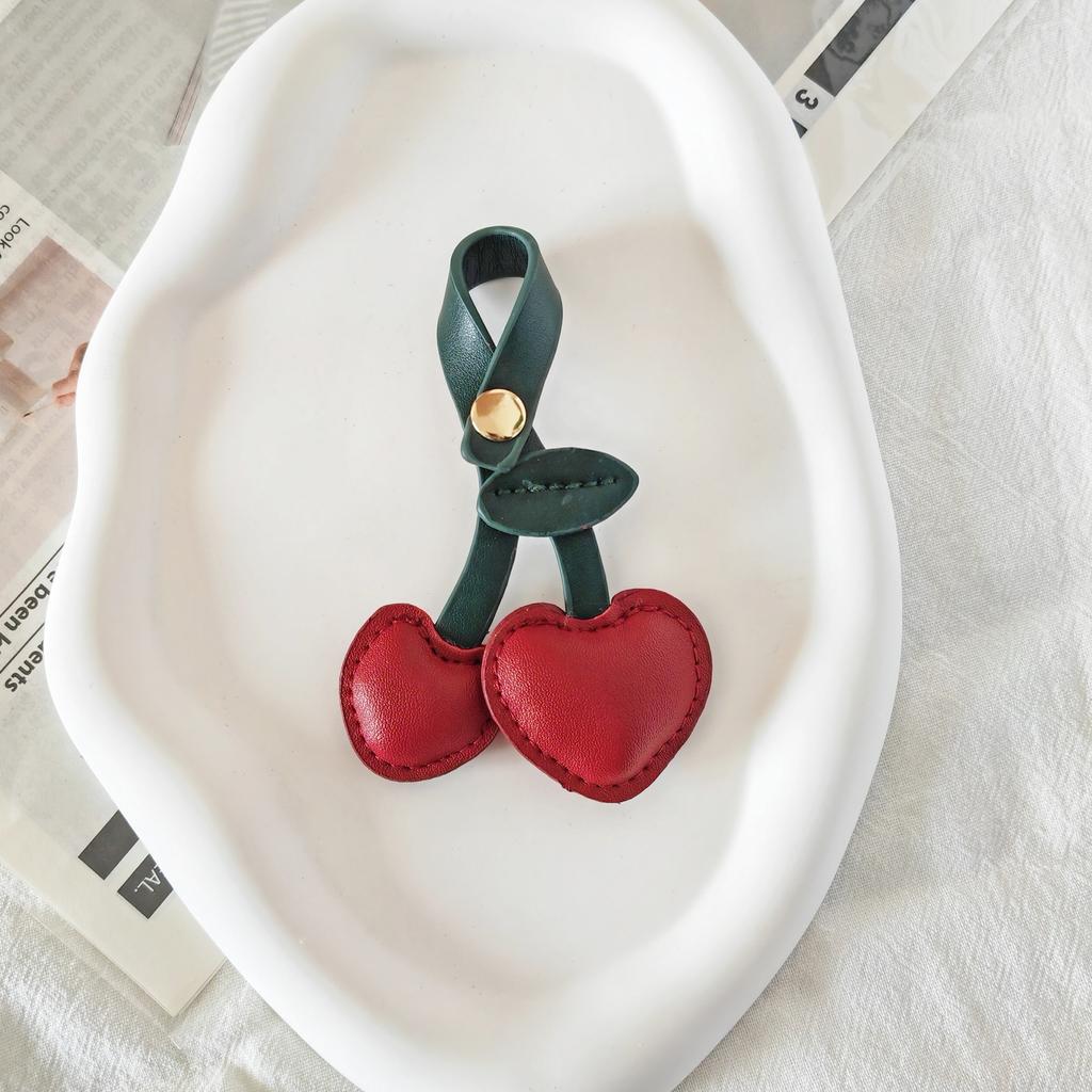 1/3PCS PU Leather Cherry Keychain - Simulated Fruit Heart Pendant DIY Bag Hanging Decoration Cute Key Ring Accessories