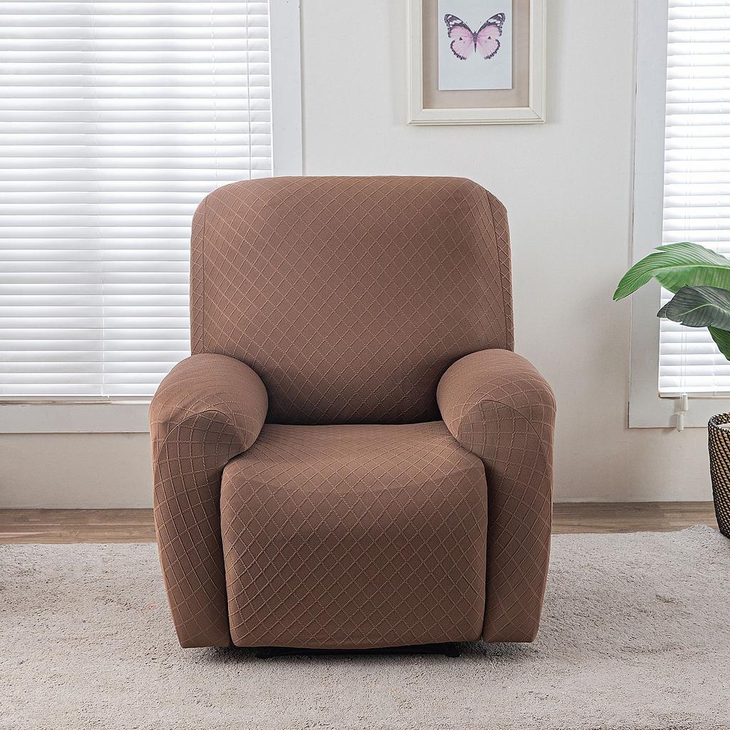 Twill Grid Elastic Recliner Cover Single Sofa Cover All-Inclusive Rocking Chair Cover Protective Cover Thickened Leisure Chair Cover
