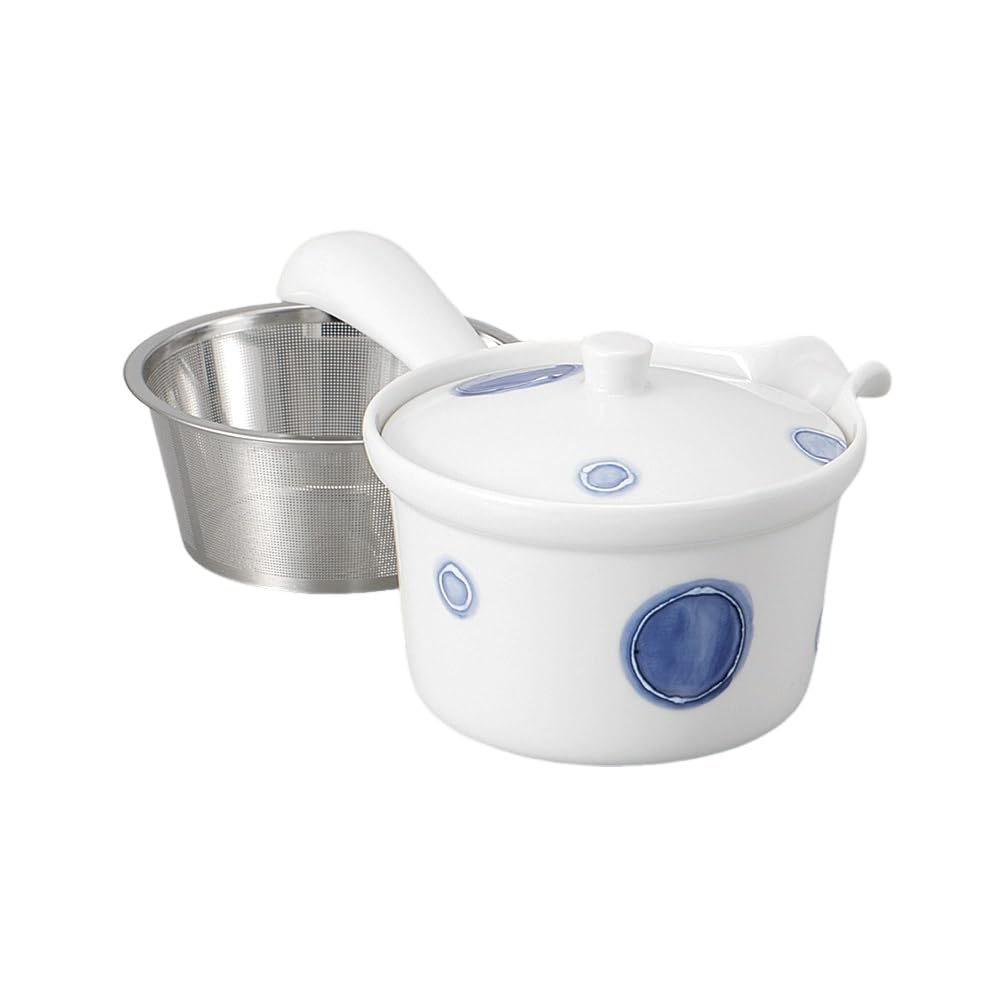 Ale-net Arita Ware Teapot (Stainless Steel with Strainer), 11 X 11 Cm, 275cc, Round Pattern, SS Flat Teapot, Porcelain, Made In Japan, Stylish