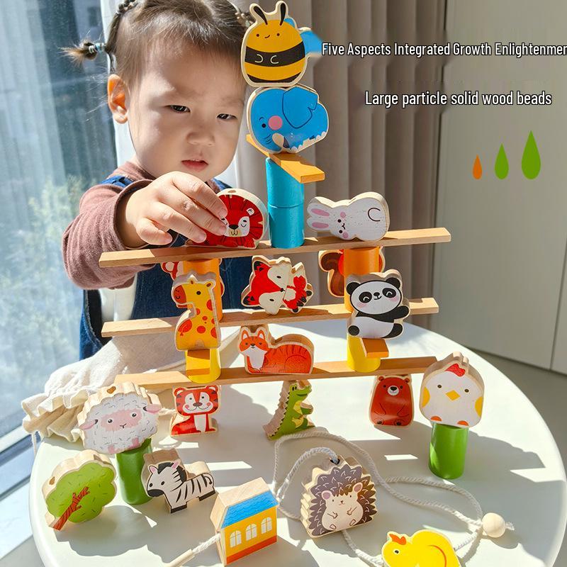 Wooden Cartoon Educational Balance Toy for Children: Creative Animal Beading for Parent-Child Interaction