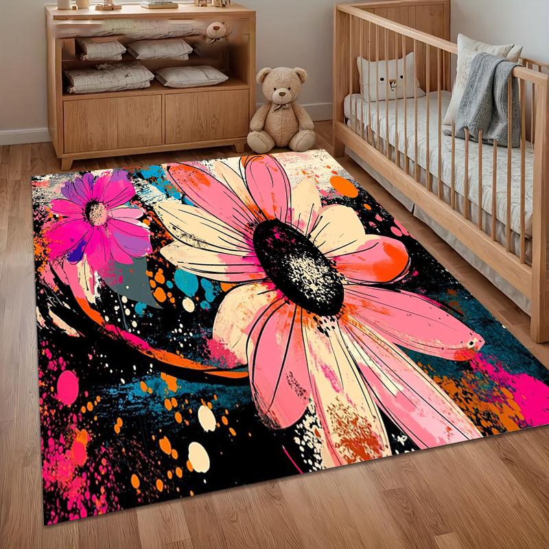 1pc Area Rug Carpet Soft Non Slip Splatter Pink Purple Floral Abstract Floor Mat for Bedroom Living Room Kids Room Home Decor