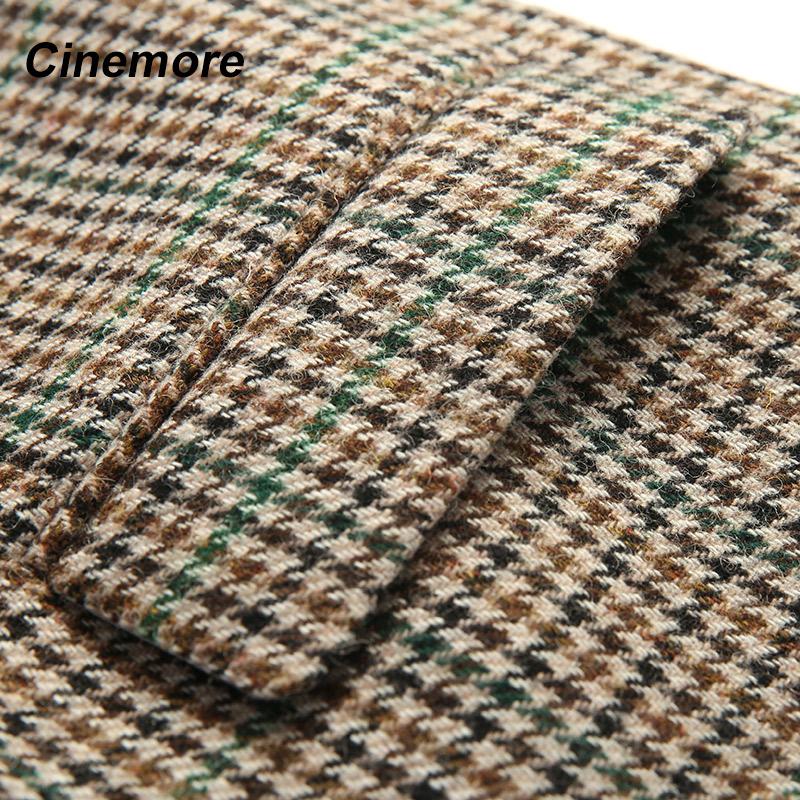 Cinemore 202 New Plaid Suit Women Jacket Thin British Retro Spring Autumn Button Fashion Lapel Jacket Women's Coat Top 82192