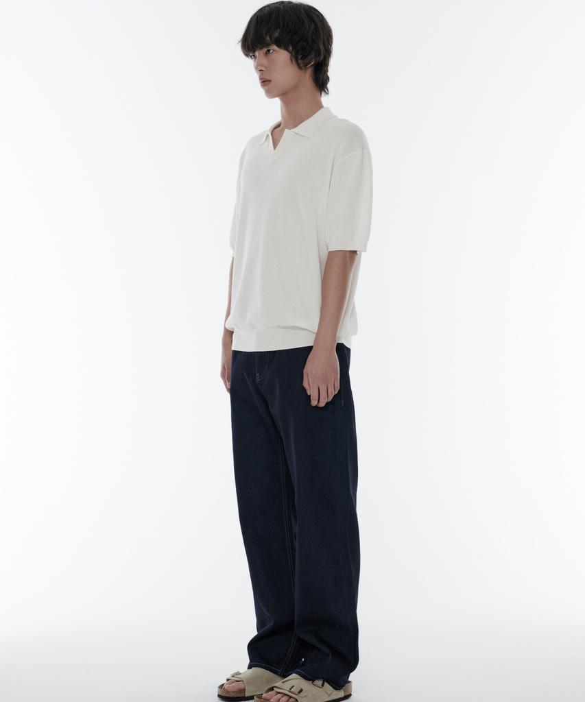 Musinsa Standard Cool Touch Slit Neck Knitted Polo Shirt [Ivory]