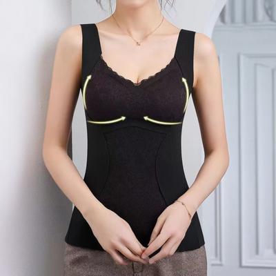 Yousheng Sleeveless Thermal Tank Top for Women Fleece Lined Lace V Neck Base Layer with Built In Bra Warm Camisole Undershirts for Cold Weather