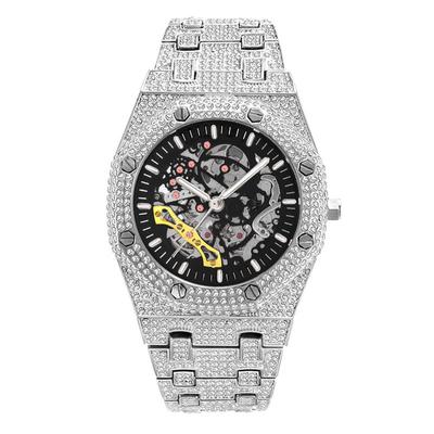 Montre mécanique creuse entièrement en diamants, style européen et américain, étanche, lumineuse, en acier inoxydable, pour homme