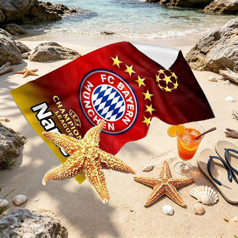 Custom Name Personalized FC Bayern Print Beach Towel, for Trip Camping Beach Party Home Decor, Birthday Gift for Family & Friends