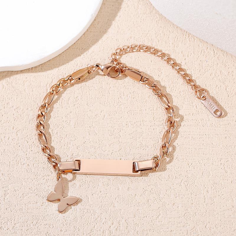 Stainless Steel Children's Butterfly Laser Bracelet - Cuban Chain Design