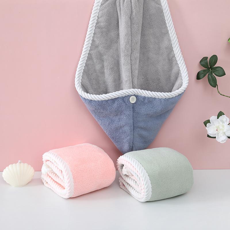 1PC Coral Velvet Double-color Double-sided Dry Hair Cap Double-layer Thickened Water-absorbing Towel Hair Wipe Shower Cap