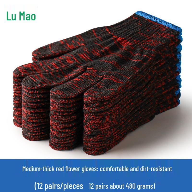 Durable White Cotton Yarn Work Gloves - Non-Slip, Thickened, Wear-Resistant for Labor Protection at Construction Sites