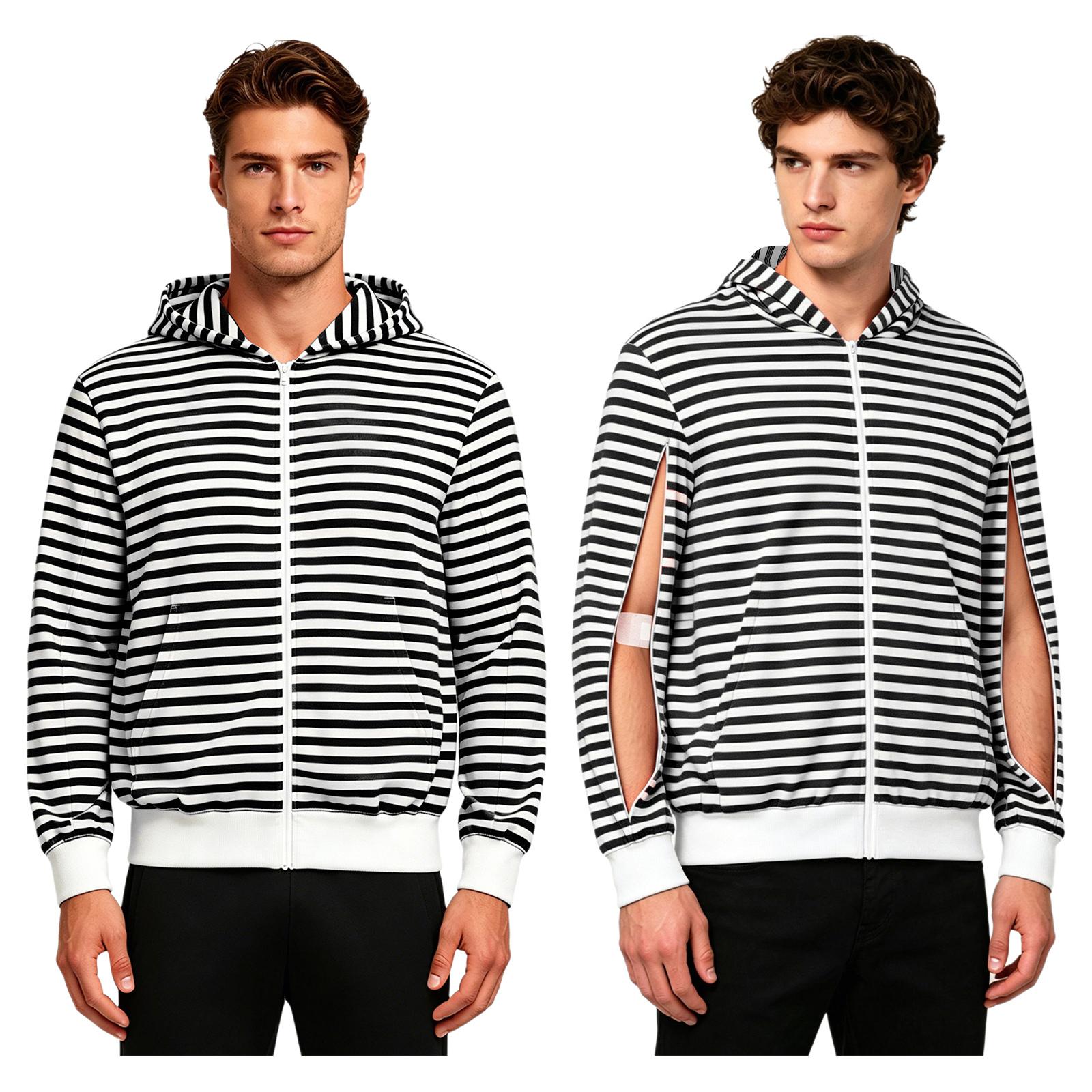 Herren Full-Zip Dialyse Hoodie Langarm Armreißverschluss Hämodialyse Sweatshirt Gestreifte Jacke mit Taschen für medizinische Behandlung XS schwarz
