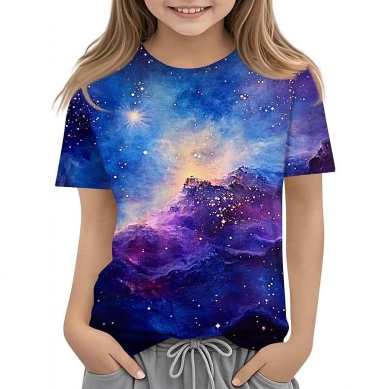 Kids T Shirts Fashionable Comfortable Starry Sky Pattern Children's Short Sleeved Round Neck T-shirt