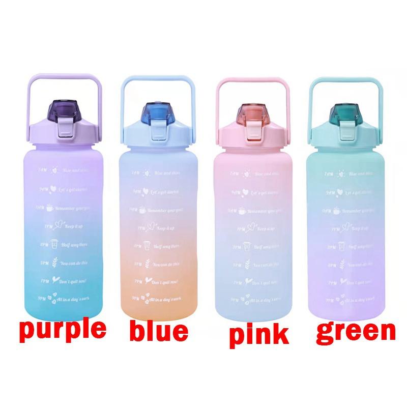 2000 ml vannflaske med stor kapasitet med tidsmarkør og sugerør Sprettlokk Lekkasikker frostet kopp for utendørs sport og treningsvannkanne