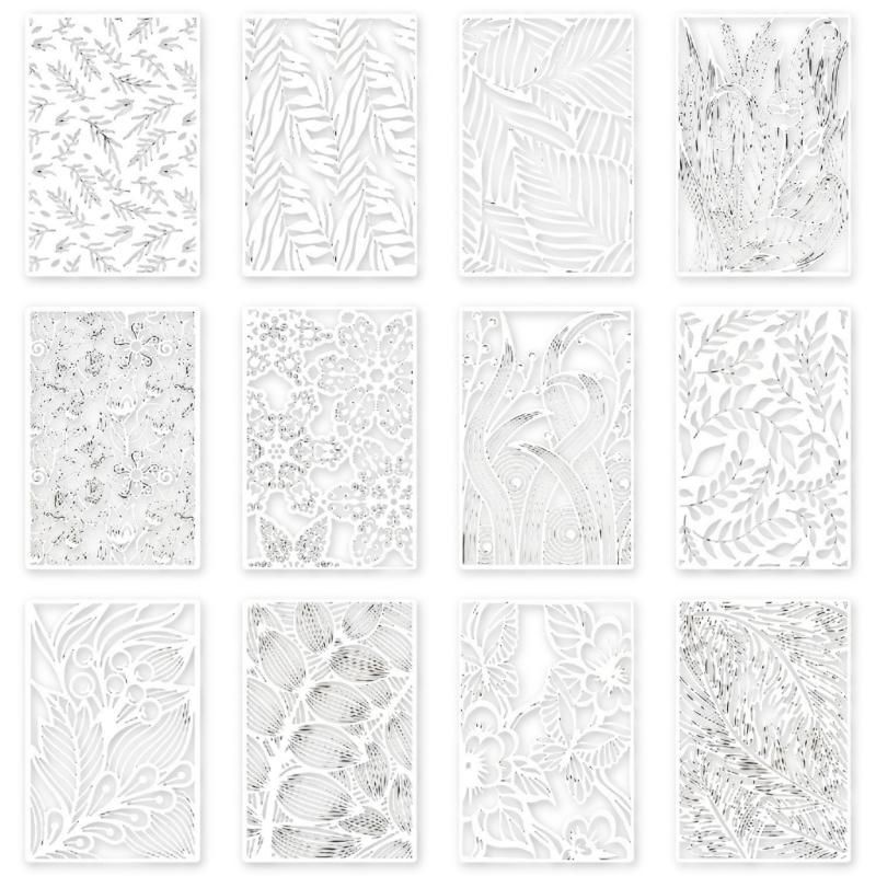 6/12Pcs Geometric Floral Templates 12x8in PET Drawing Stencils for Art Painting Card Making Kid Room Wall Decoration