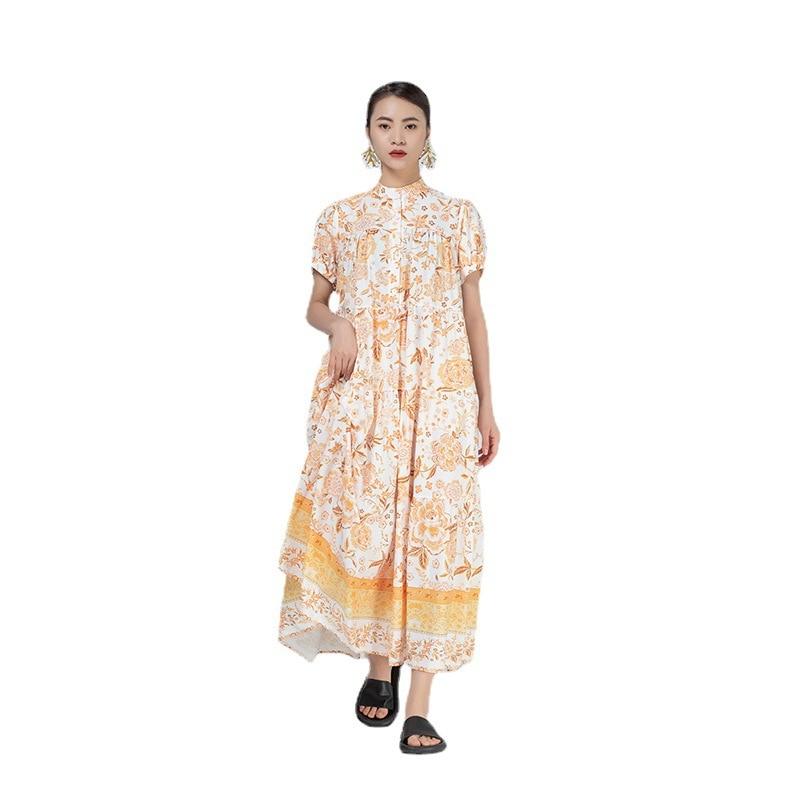 Xitao Print Pattern Dress Fashion New Omen Pleated Hem Irregular Hot Color Patchwork Loose Dress WMD1101
