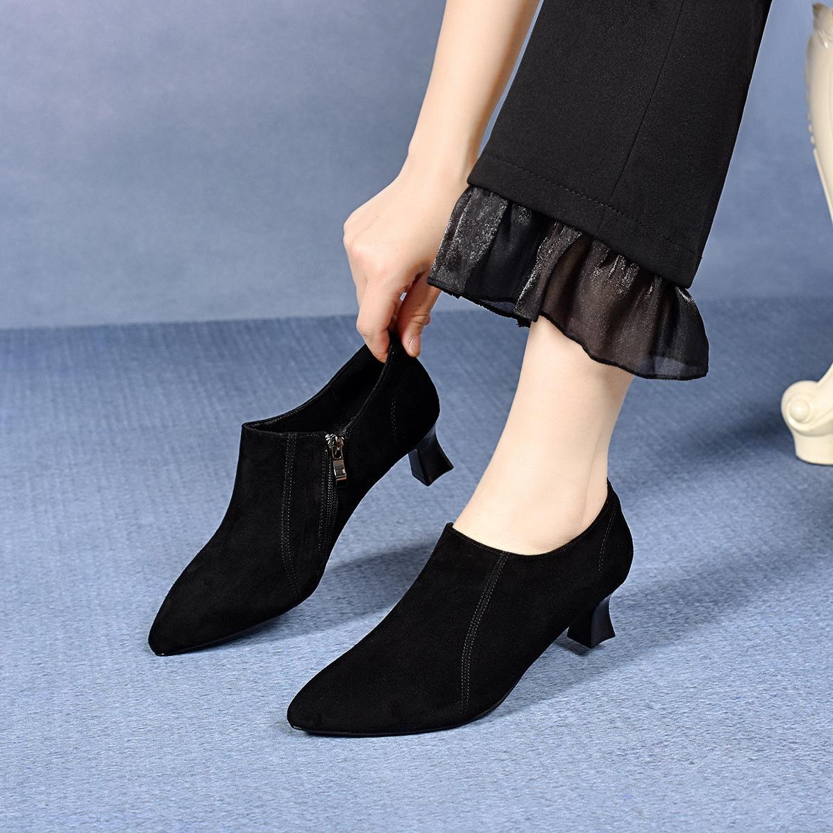 

Женские туфли на высоком каблуке с острым носком, весенние новые простые темпераментные туфли-лодочки из овчины на щиколотке с боковой молнией 41