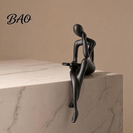 Contemporary Art Statue Abstract Thinker Statue, 3D Printed Reading Figurine, Modern Bookshelf Artistic Home Accessory Sculpture for Living