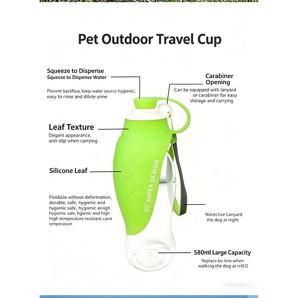 580ml Dog Water Bottle for Walking, Pet Water Dispenser Feeder Container Portable with Drinking Cup Bowl Outdoor Hiking, Travel