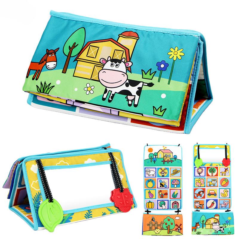 Baby Early Education Cognitive Chasing Training Haha Mirror Car Back Seat Foldable Cloth Book Baby Toys 0-1 Years Old Smart