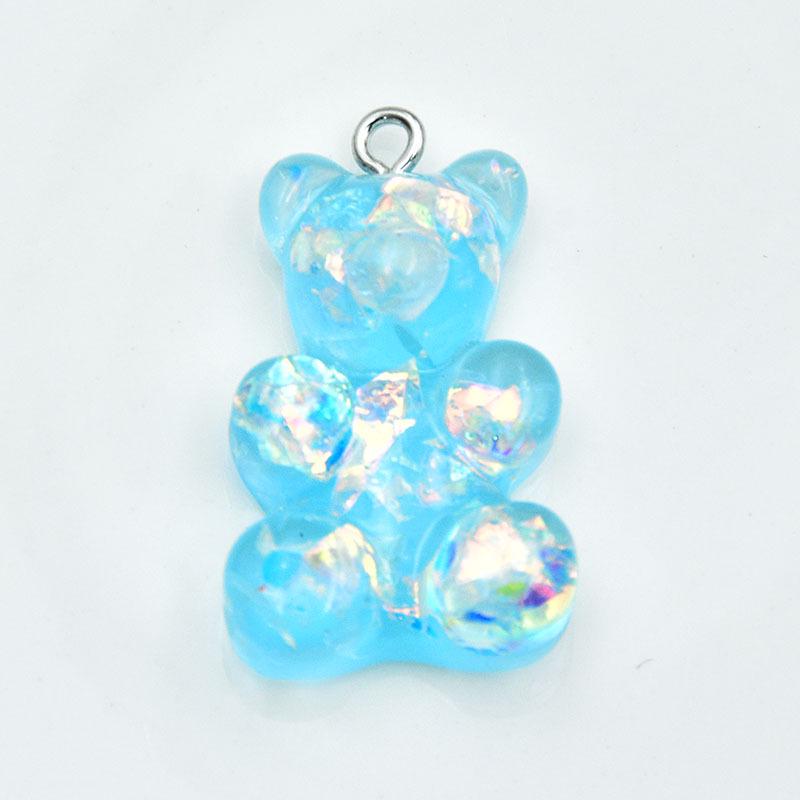 Large Resin Cartoon Bear Keychain with Transparent Sequin Pendant