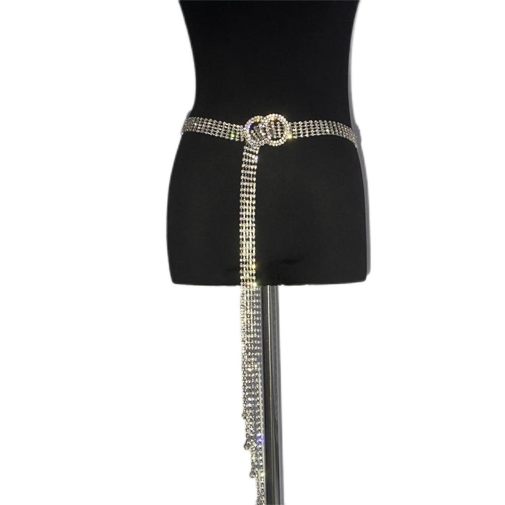 Cross-Border Hot Sale Waist Chain Rhinestone Full Tassel Belt Fashion All-Match Double Ring