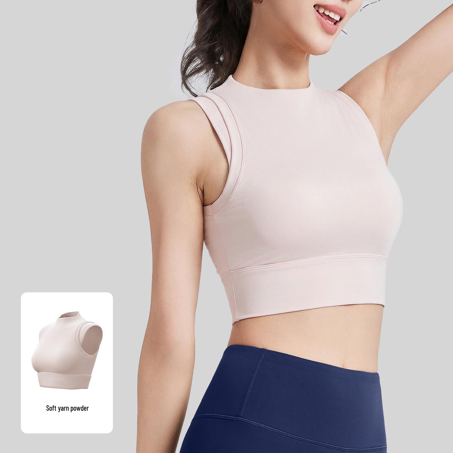 

Juyitang 2026 High Neck Sports Vest: Double-Sided Brocade, High Elasticity, Shockproof, Fixed Cup Yoga Bra Small