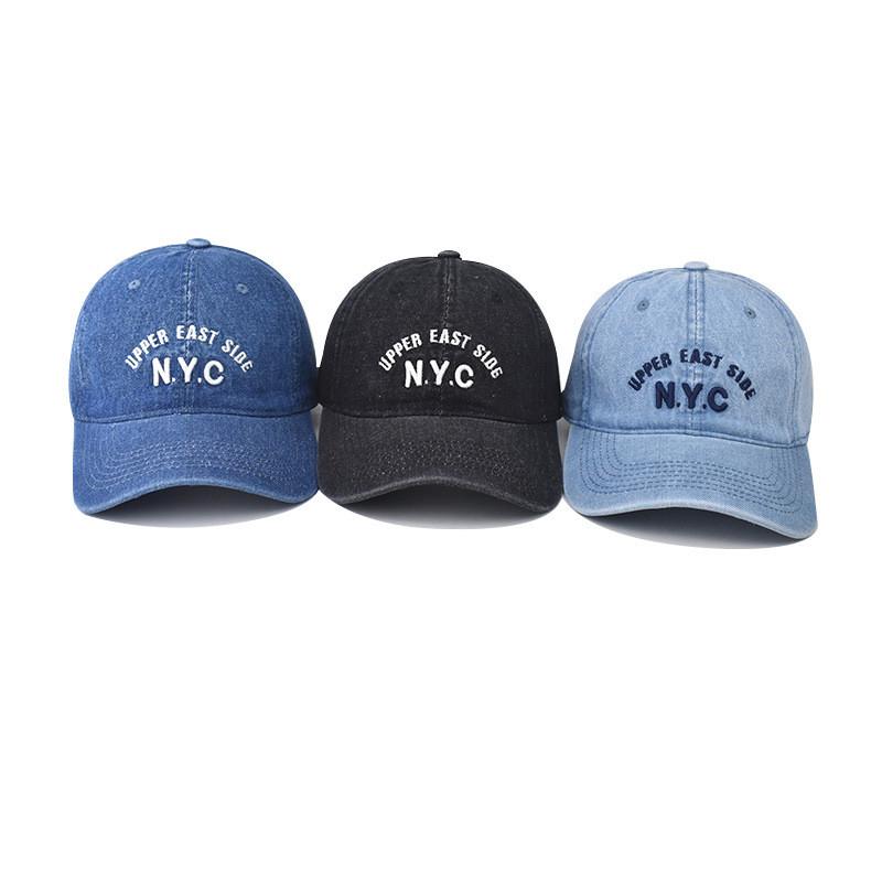 Nyc Embroidered Letter Denim Cap With Curved Brim And Windproof For Use Outdoor
