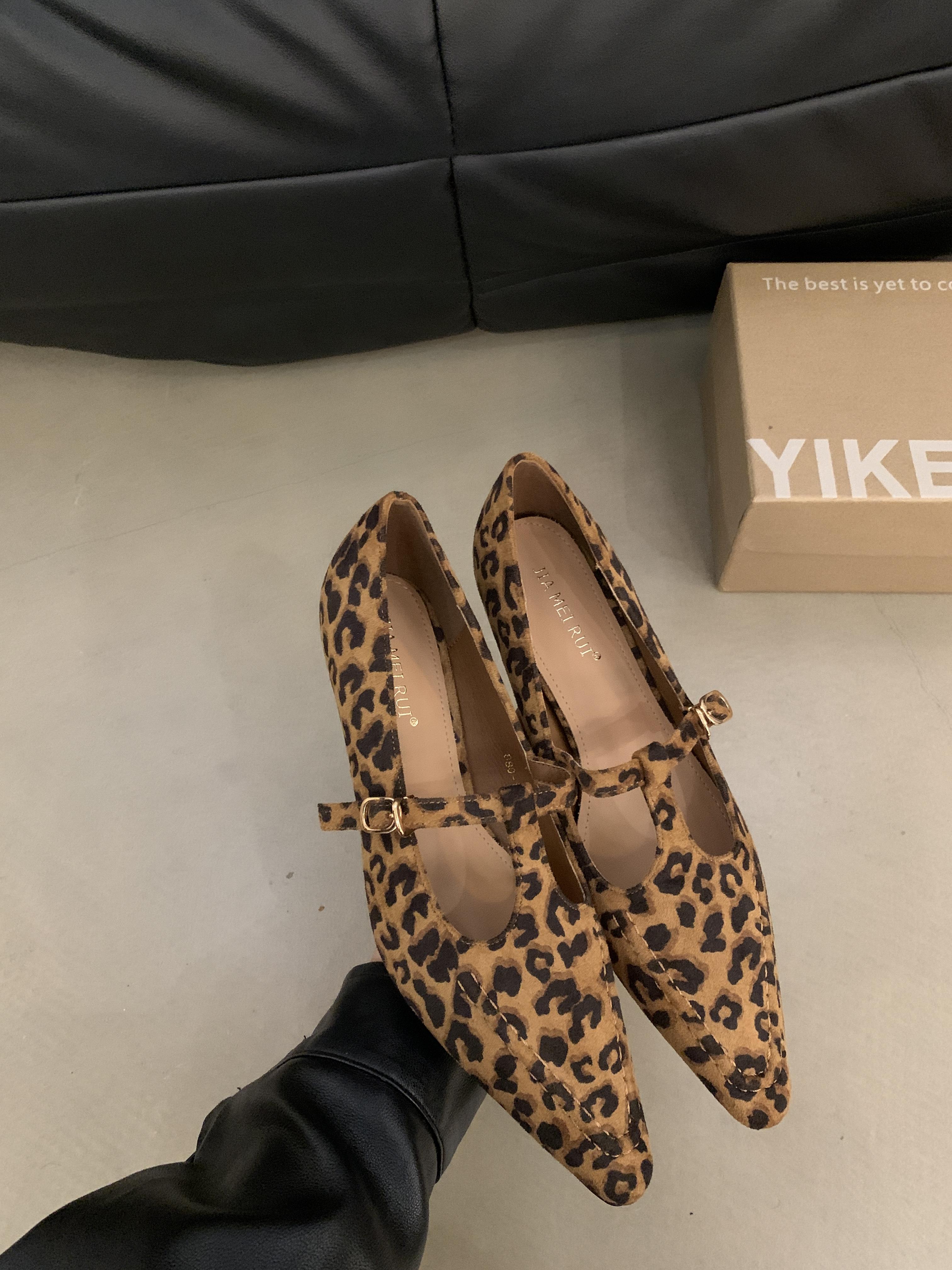 

Темпераментные туфли-лодочки на высоком каблуке, весна и осень, ретро замша, фея Мэри Джейн, одинарные туфли 39 леопардовый