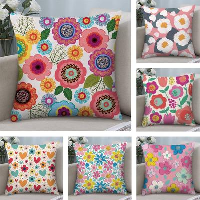 Colorful Flowers Pillow Case Plush Fabric Soft Double Sided Print Home Sofa High Quality Cushion Cover Throw