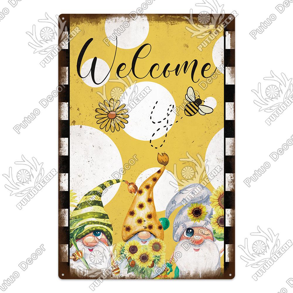 Putuo Decor Bee Vintage Metal Plaque Tin Sign Sweet Poster Wall Decoration For Garden Farm Decorative Living Room Home Decor