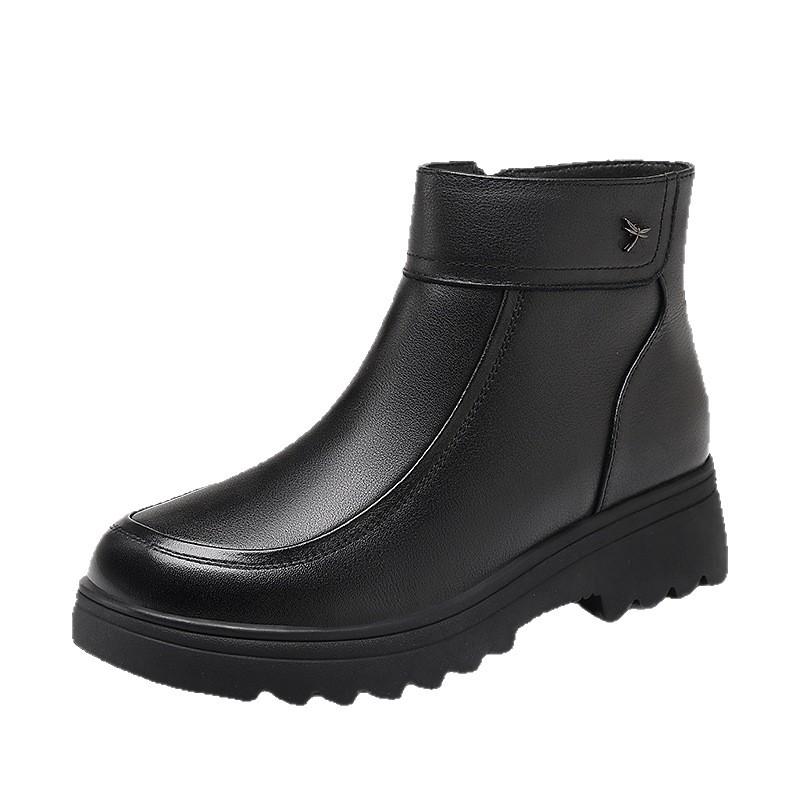 Red Dragonfly Women's Genuine Leather Winter Boots with Plus Velvet and Wool Lining