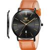 Men's Watch 40mm Slim Case Date Display 30m Water Resistant Leather-Style Band Business Casual Multi-Color Options Lightweight 35g Fashion Watch