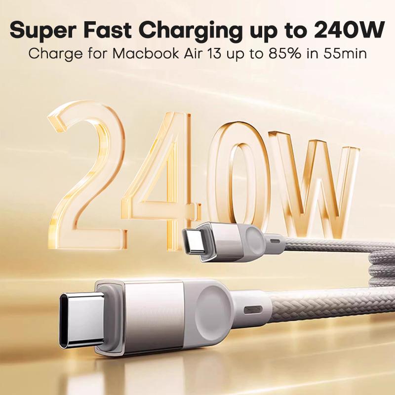 QOOVI 4 In 1 PD 240W Magnetic Suction Anti Winding USB C To C Fast Charger Cable Data Charging Wire for iPhone 16 Laptop Samsung