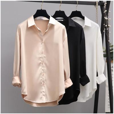 Ανοιξιάτικες φθινοπωρινές μπλούζες με πέτο μασίφ Λευκό Μαύρο Φαρδύ μακρυμάνικο πουκάμισο Γυναικεία μπλούζα γραφείου Fashion Top