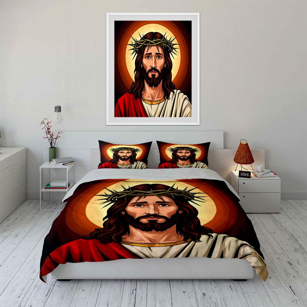 Haloed Jesus with Crown. Bedding Sets Duvet Cover Sets Duvet Covers Pillowcases(1 * Duvet Cover 2 * Pillowcases, Without Duvet Insert)
