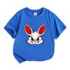 Kids Boys Girls 100% Cotton Crew Neck Short Sleeve T-Shirt, Cool Angry Cartoon White Bunny Red Eye Pattern Casual Soft Tees for Children Daily Outdoor