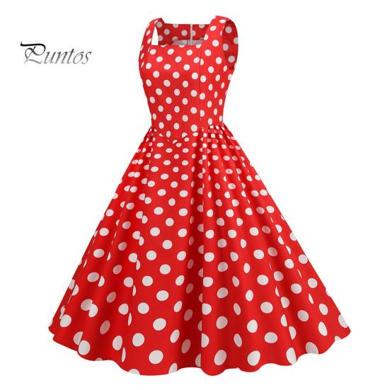 Vrouwenjurk Retro A-lijn Grote Swing Strak Hoge Taille Mouwloos Vierkante Hals Stippenprint Achterkant Rits Contrasterende Kleur 50s 60s Feest Bruiloft Prom Baljurk