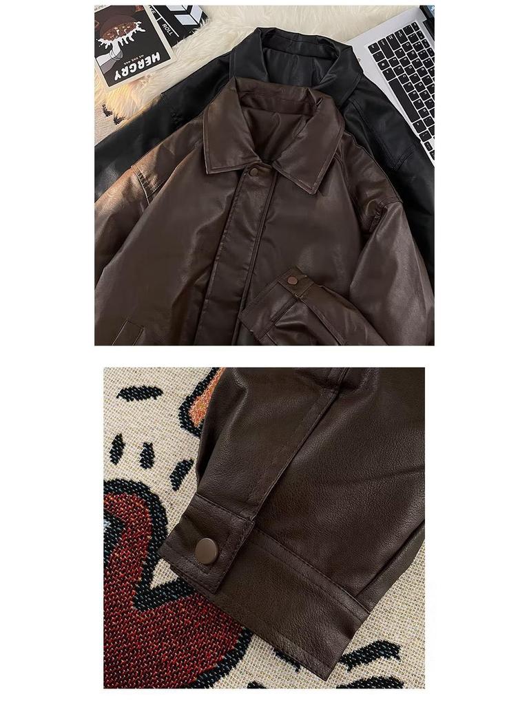 Unisex Retro PU Leather Motorcycle Jacket: Padded, Thick, Versatile & Stylish with Lapels