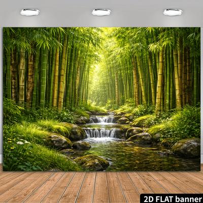 Bosque de Bambú Verde Arroyo Naturaleza Tapiz Paisaje Zen Colgante de Pared Decoración Estudio de Yoga Paisaje Pacífico Póster de Tela Arte Plano 2D