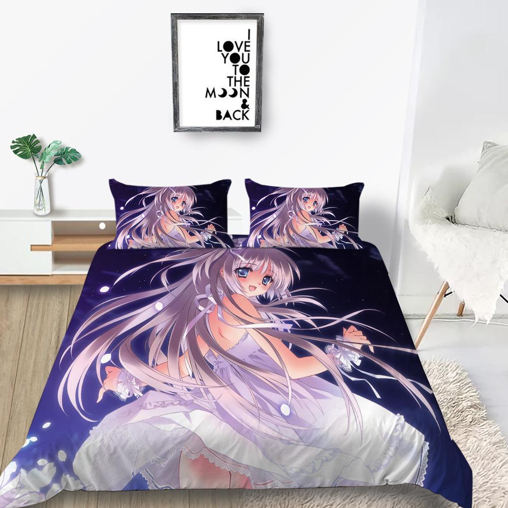 Anime Girl Print Quilt Cover Bedding Sets, Genshin Gir Microfibre Duvet Cover Set With Pillowcases 50*75Cm For Kids Boys Girls