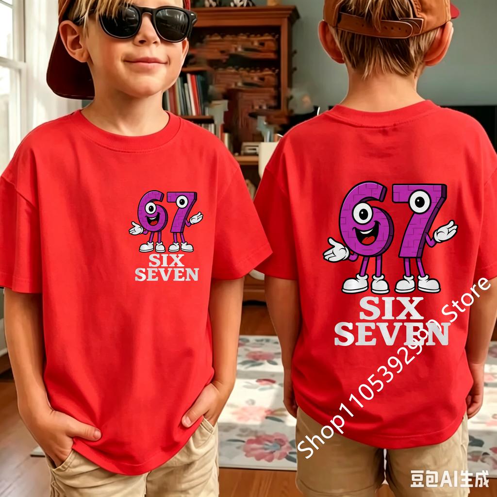 Summer New Children's T-shirt Casual Fashion Kids Clothing 67 Six Seven Cute Print Trendy Boys Girls Y2k Short Sleeve Tees Tops