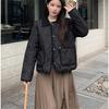 Winter Women's Embroidered Teddy Bear Splicing Lapel Short Cotton Jacket S-XL